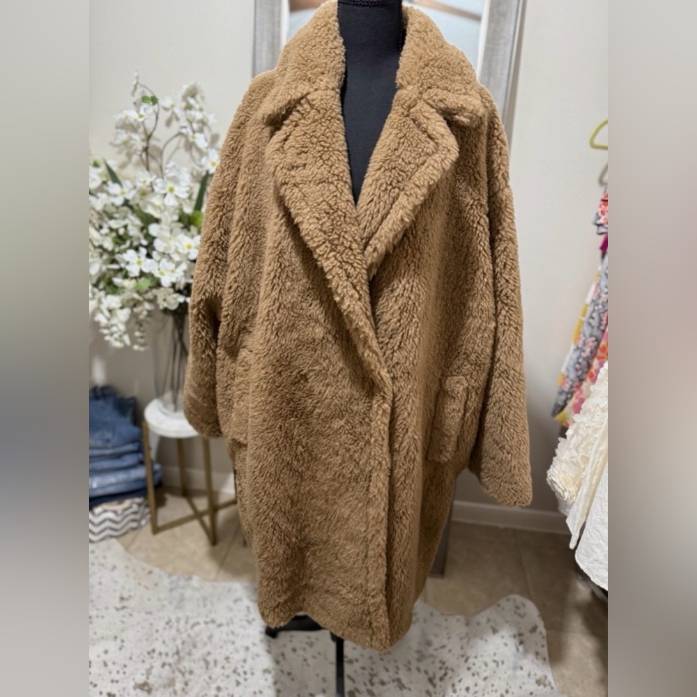 Marina Rinaldi by Max Mara Teddy Coat in Light Brown Wool and Camel US 18W/MR27 - Picture 10 of 10